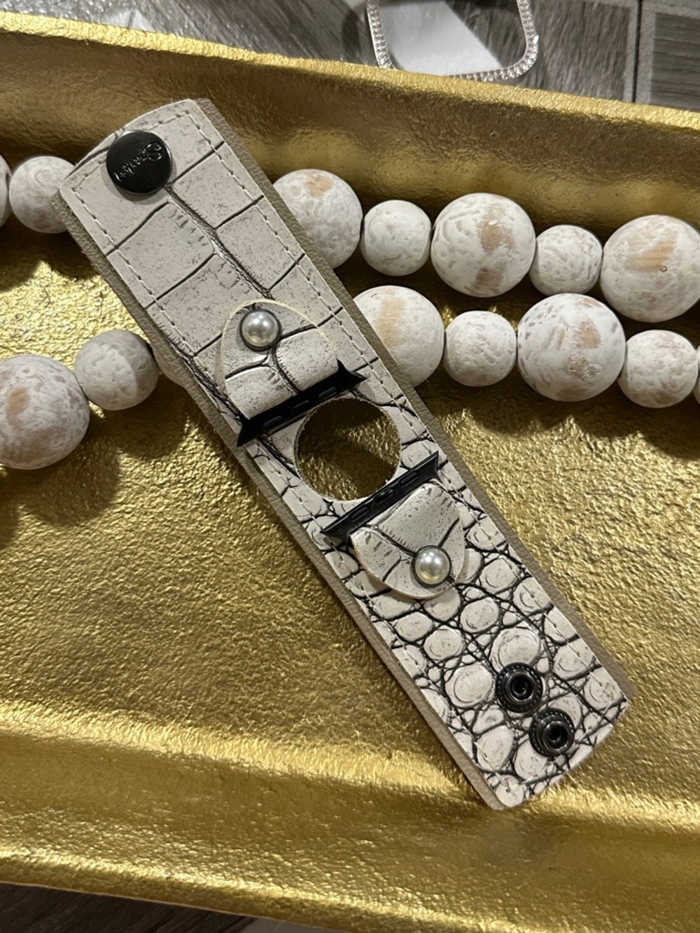 White Croc Embossed Snap Cuff Bracelet